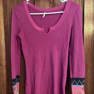 Free People Purple Thermal Embroidered long Sleeve Top Small